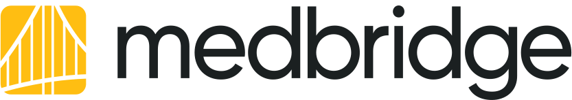 Medbridge logo with a yellow and white graphic on the left and bold black "medbridge" text on the right.